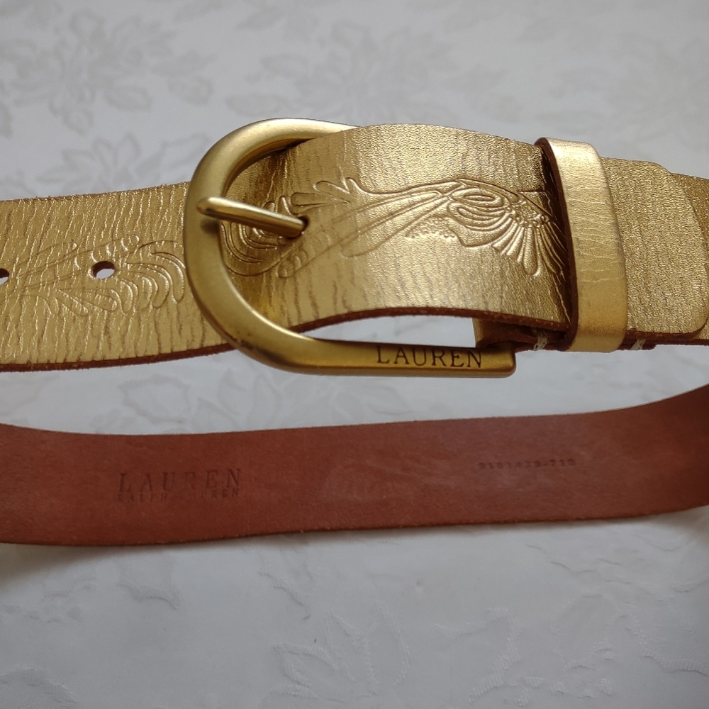 Ralph Lauren Italian leather metallic golden wide belt